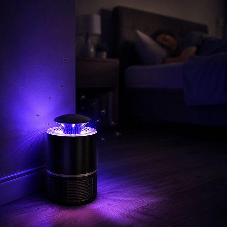 Lampa UV świecąca w ciemnym pokoju
